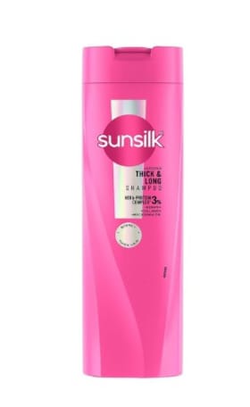 Pink bottle of Sunsilk thick and long shampoo