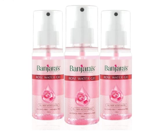 Three bottles of Banjaras Rose Water Gel
