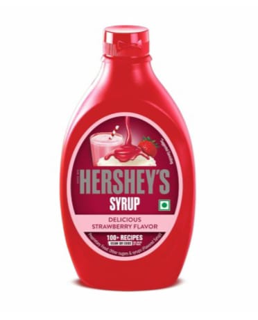 Red Bottle of Hershey's Strawberry Flavor Syrup